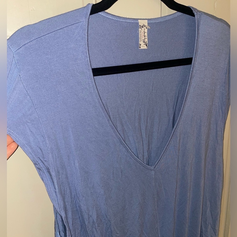 Free People Periwinkle Blue Purple Cap Sleeve Bodysuit Flowy Loose Stretch Comfy - Picture 9 of 14